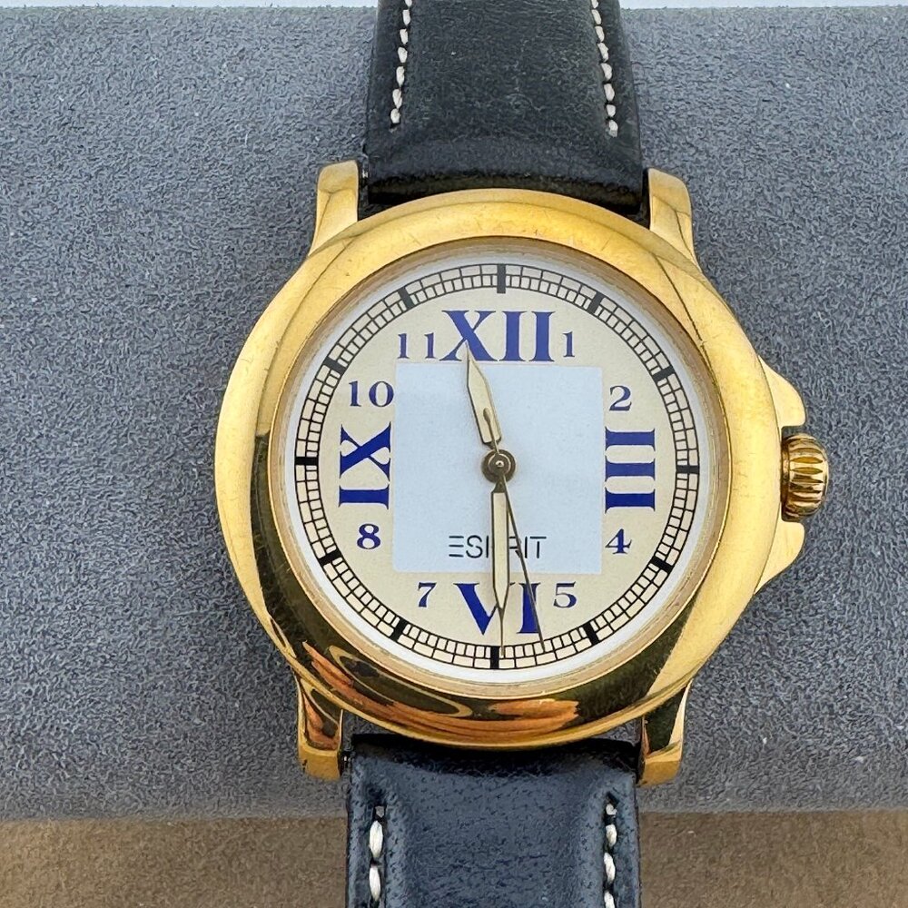 Vintage Esprit Timewear 35 MM Watch with Black Leather Strap Great for Business